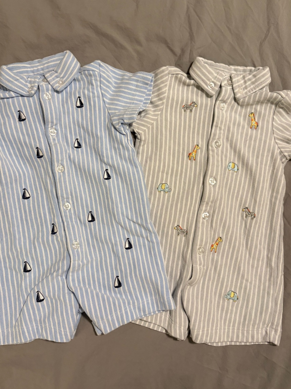 Little Me 6M Striped Sailboat & Zoo Animal Romper Set - Blue & Gray
